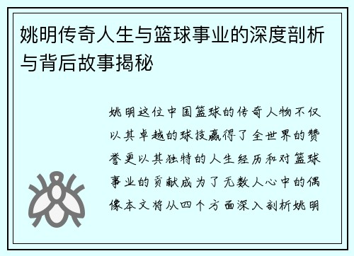 姚明传奇人生与篮球事业的深度剖析与背后故事揭秘